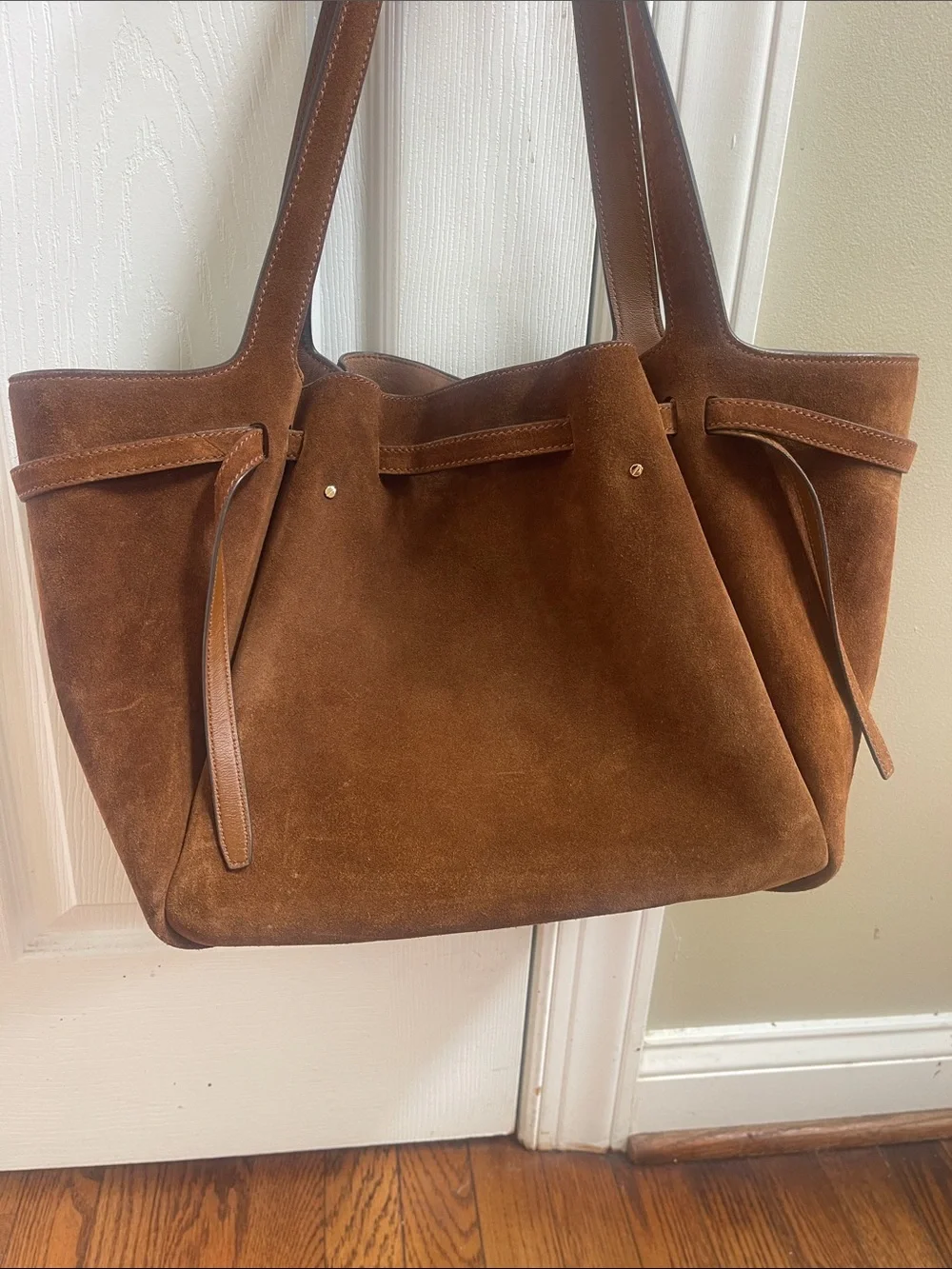 Tory Burch Large Romy Caramel Suede Shoulder Tote Bag